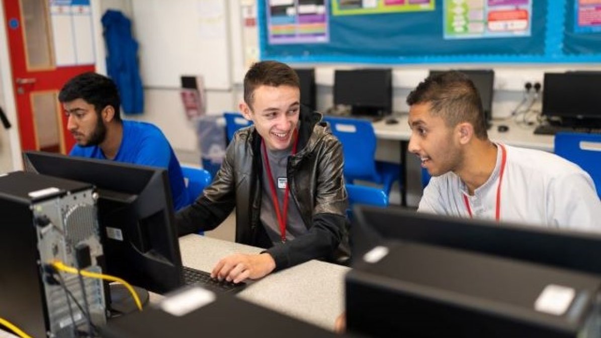 Students using computers in classroom