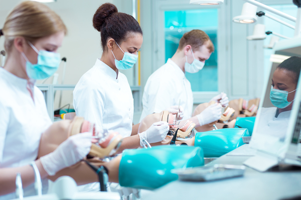 Dentistry apprentices in laboratory