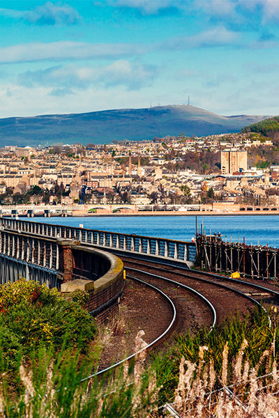 Railway track and view of Dundee 